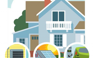 illustration of a house with AC, solar panel, electric vehicle